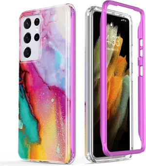 ESDOT for Samsung Galaxy S21 Ultra Case,Military Grade Passing 21ft Drop Test,Rugged Cover with Fashionable Designs for Women Girls,Protective Phone Case for Galaxy S21 Ultra 6.8" Colorful Opal Marble
