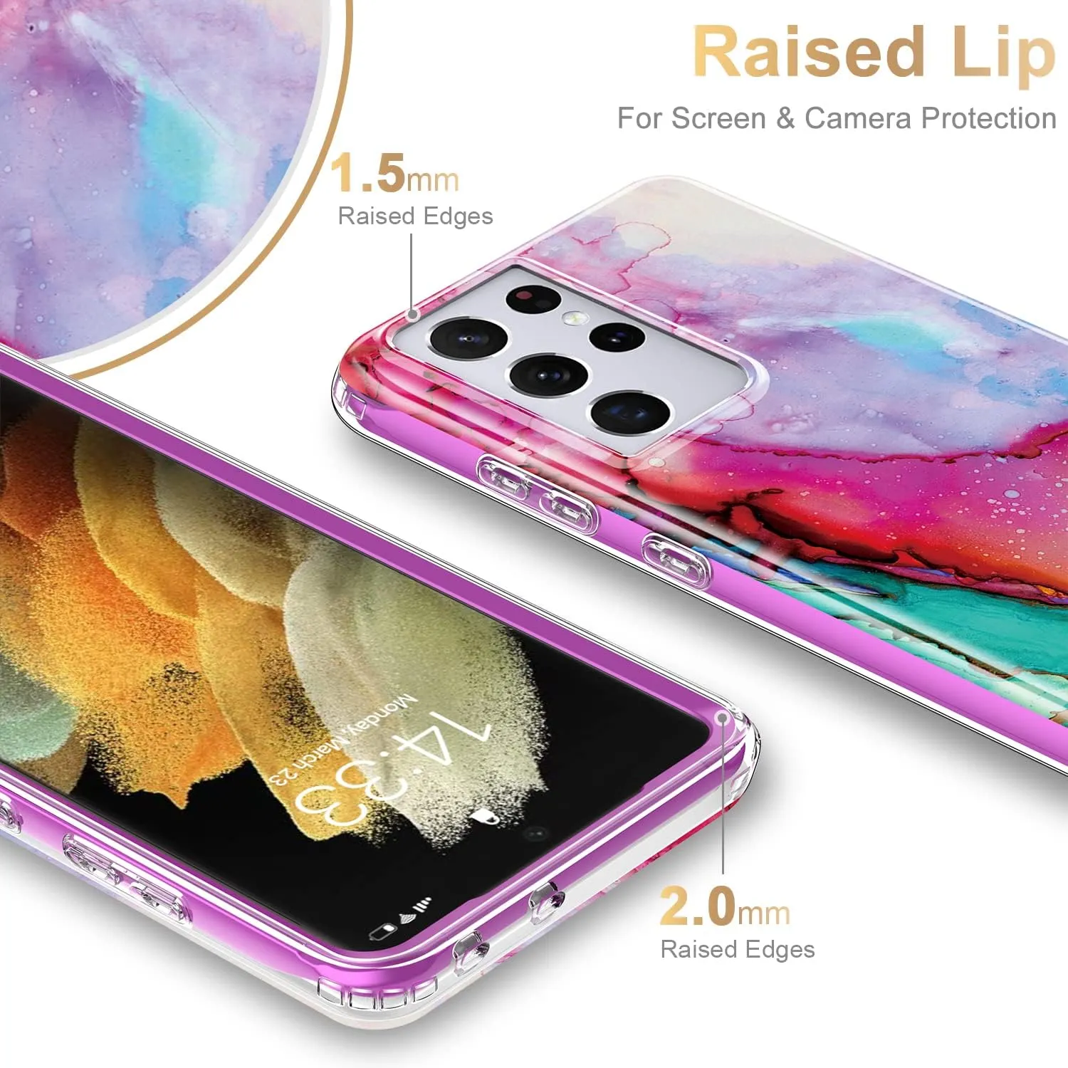 ESDOT for Samsung Galaxy S21 Ultra Case,Military Grade Passing 21ft Drop Test,Rugged Cover with Fashionable Designs for Women Girls,Protective Phone Case for Galaxy S21 Ultra 6.8" Colorful Opal Marble