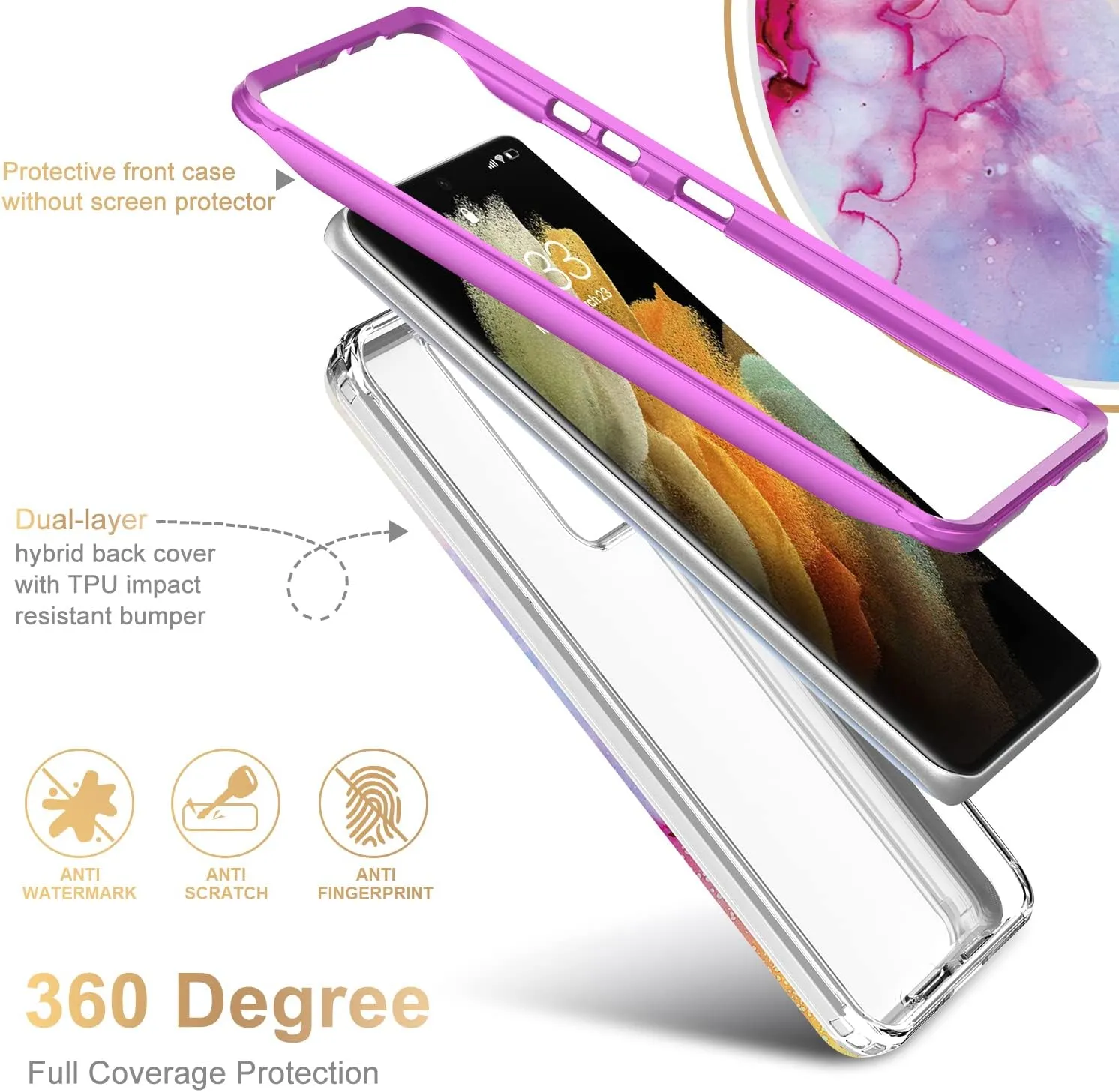 ESDOT for Samsung Galaxy S21 Ultra Case,Military Grade Passing 21ft Drop Test,Rugged Cover with Fashionable Designs for Women Girls,Protective Phone Case for Galaxy S21 Ultra 6.8" Colorful Opal Marble