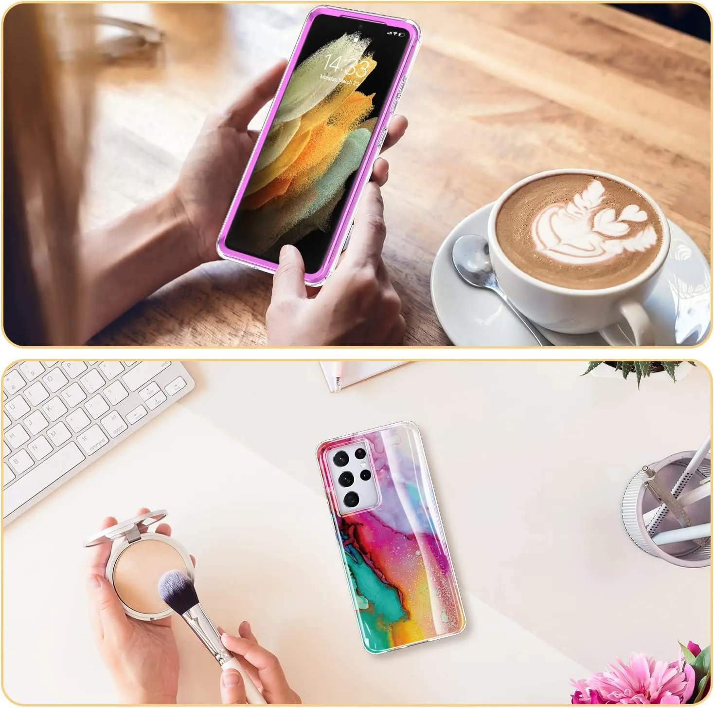 ESDOT for Samsung Galaxy S21 Ultra Case,Military Grade Passing 21ft Drop Test,Rugged Cover with Fashionable Designs for Women Girls,Protective Phone Case for Galaxy S21 Ultra 6.8" Colorful Opal Marble