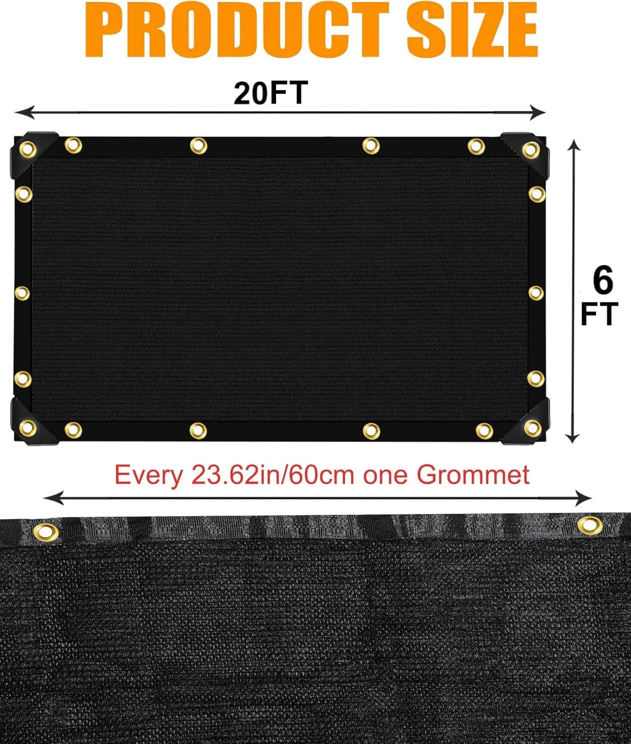 E.share 90%-95% Heavy Duty Shade Cloth for Garden, 6 Ft X 20 Ft Sun Shades Outdoor Patio with Grommets for Plant Covers,Porch Screen,Pergola Shade Cover,Greenhouse,Black