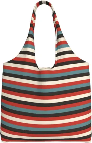 Fashion Striped Print Canvas Totebag Everyday Totebag for Grocery Shopping Fashion Totebag
