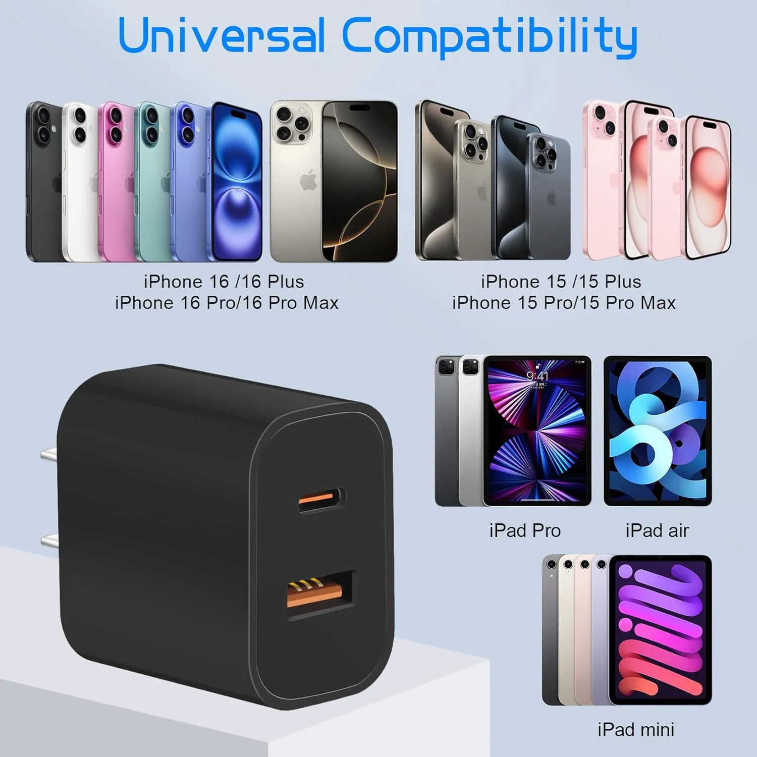 Fast Charger for iPhone 16,2Pack Dual Port A/C iPhone 16 15 Charger Fast Charging,Quick Double A/C Chargers Fast Charging Block,10FT USBC Cable for iPhone16 Pro Max/16e/16/15/15Pro/15 Plus/iPad Pro