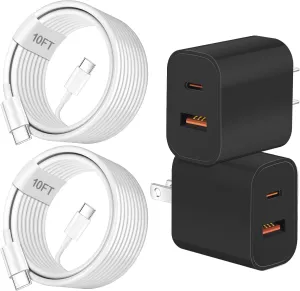 Fast Charger for iPhone 16,2Pack Dual Port A/C iPhone 16 15 Charger Fast Charging,Quick Double A/C Chargers Fast Charging Block,10FT USBC Cable for iPhone16 Pro Max/16e/16/15/15Pro/15 Plus/iPad Pro