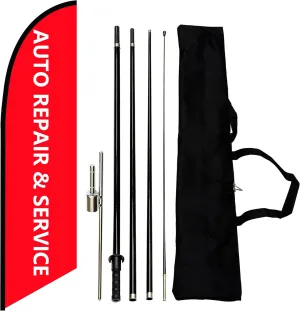 Feather Flag Pole Kit, （AUTO REPAIR SERVICE）12 Feet Red Banner Sign Double Sided Printing with Pole Kit Ground Stake and Canvas Travel Bag for Commercial Advertising, for Outdoor Ground