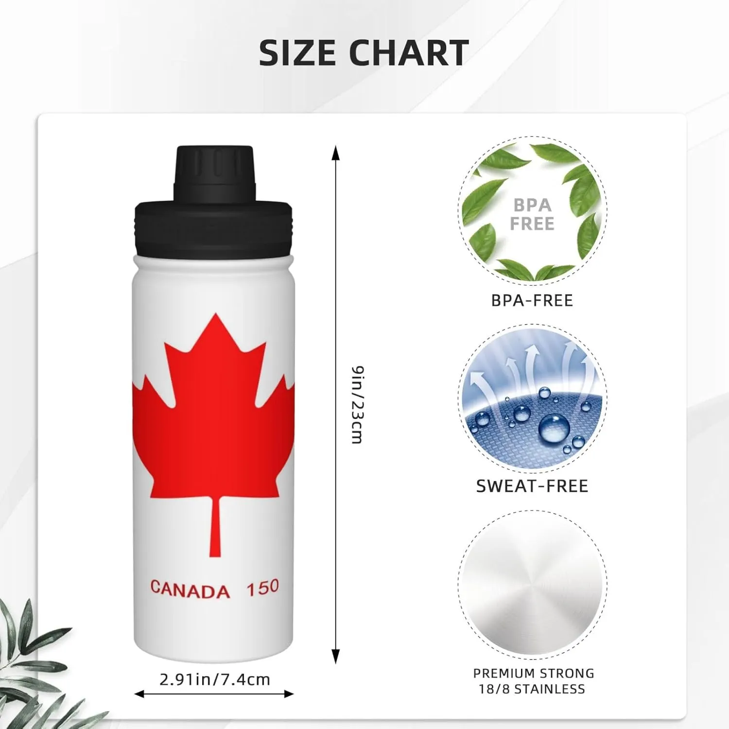 Flag Of Canada Sports Water Bottle 18 Oz Stainless Steel Sports Insulated Kettle for Travel Outdoor Gym