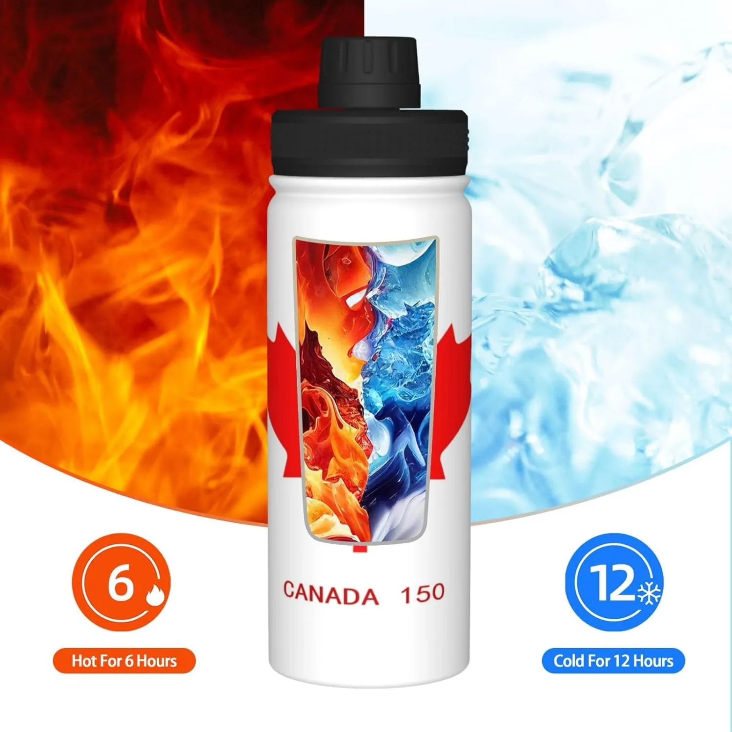 Flag Of Canada Sports Water Bottle 18 Oz Stainless Steel Sports Insulated Kettle for Travel Outdoor Gym