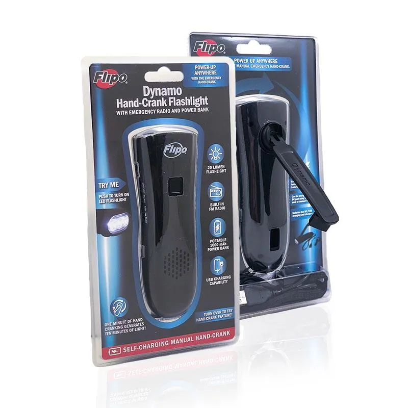 Flipo Dynamo Hand-Crank Flashlight With Emergency Radio and Power Bank