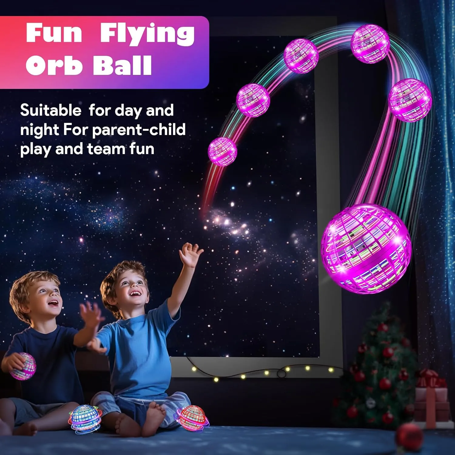 Flying Orb Ball Toy-2024 Upgraded Galaxy Hover Ball Cosmic Globe Boomerang Soaring Magic Hand Controlled Spinner Drone Kids Adults Cool Outdoor Toy Gift for 6 7 8 9 10  Year Old Boys Girls-Purple