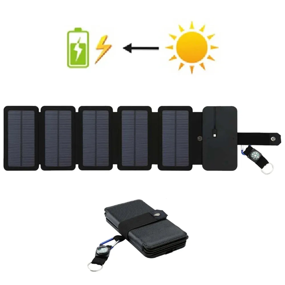 Folding Outdoor Solar Panel Charger - Portable 5V 2.1A USB Output for Smartphones, Camping, Hiking, and Travel