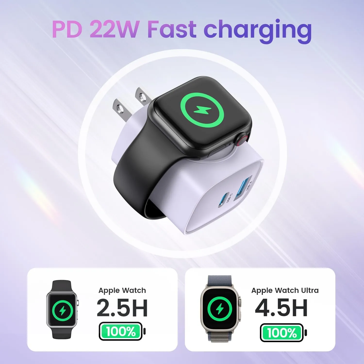 for Apple Watch Charger with 20W Fast Charging Block, 3 in 1 PD USB C Wall Charger Block for iWatch Series Ultra/9/8/7/6, Compatible with iPhone 16/16 Pro/iPhone 15 Series, Black