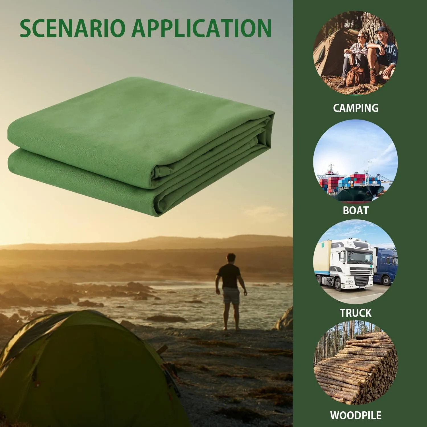 FoundGo Canvas Tarp 8x10ft Heavy Duty Waterresistant Tarps with Grommets, UV Resistant, 22 Mil Tarpaulin,14 oz Durable Cloth Covers for Car, Roof, Boat, Camp, Canopy, Woodpile with Ropes-Green