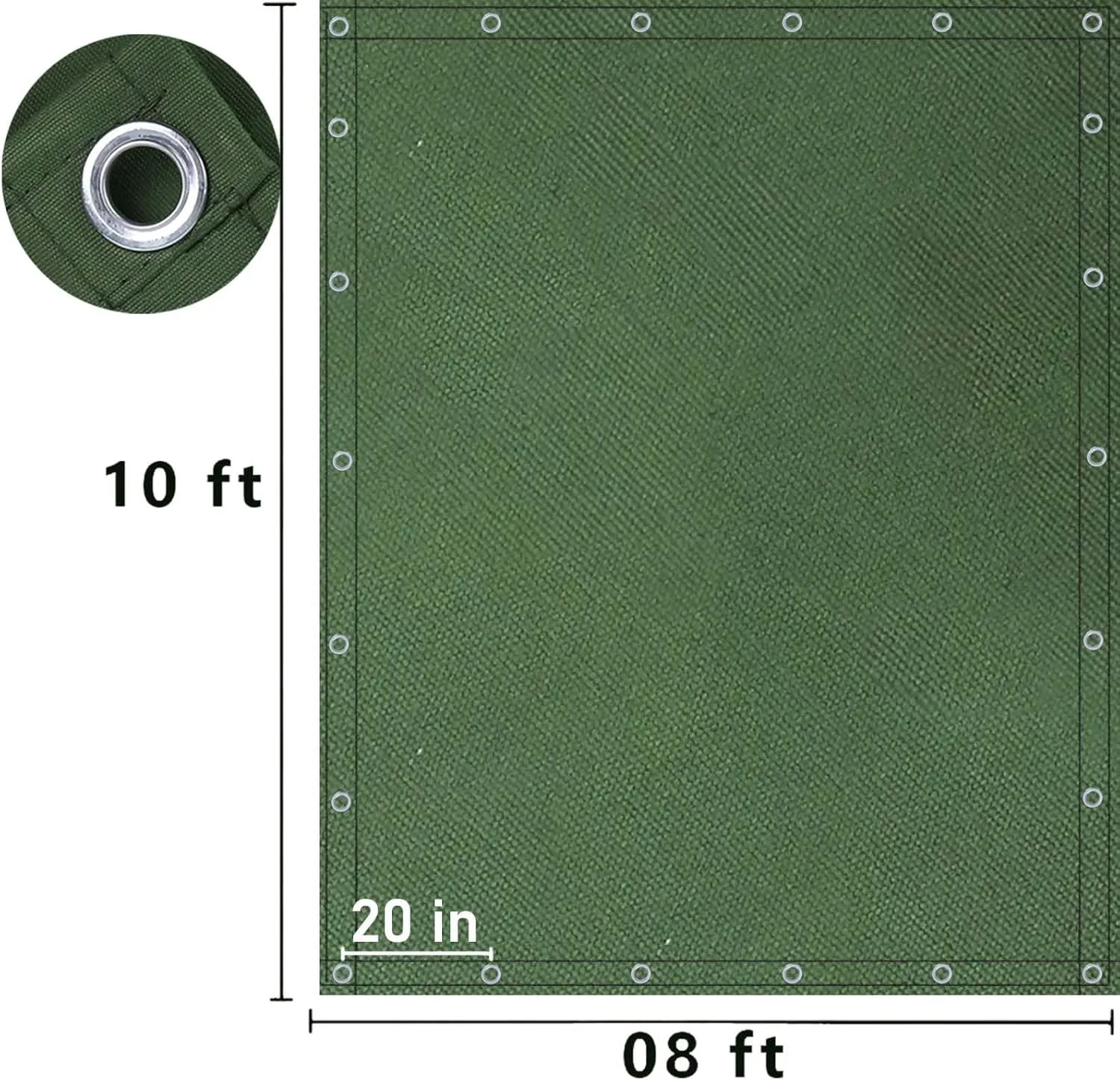 FoundGo Canvas Tarp 8x10ft Heavy Duty Waterresistant Tarps with Grommets, UV Resistant, 22 Mil Tarpaulin,14 oz Durable Cloth Covers for Car, Roof, Boat, Camp, Canopy, Woodpile with Ropes-Green