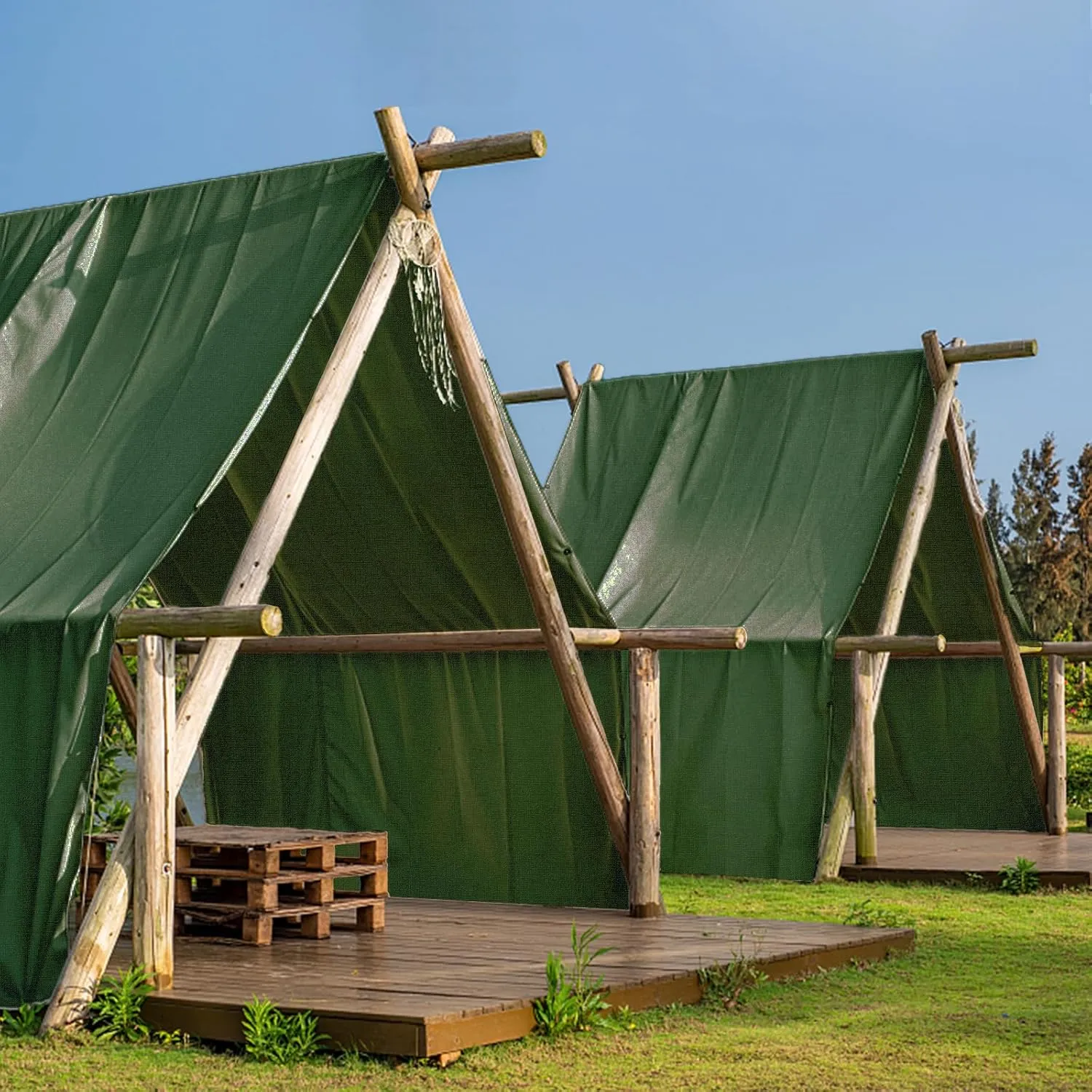 FoundGo Canvas Tarp 8x10ft Heavy Duty Waterresistant Tarps with Grommets, UV Resistant, 22 Mil Tarpaulin,14 oz Durable Cloth Covers for Car, Roof, Boat, Camp, Canopy, Woodpile with Ropes-Green