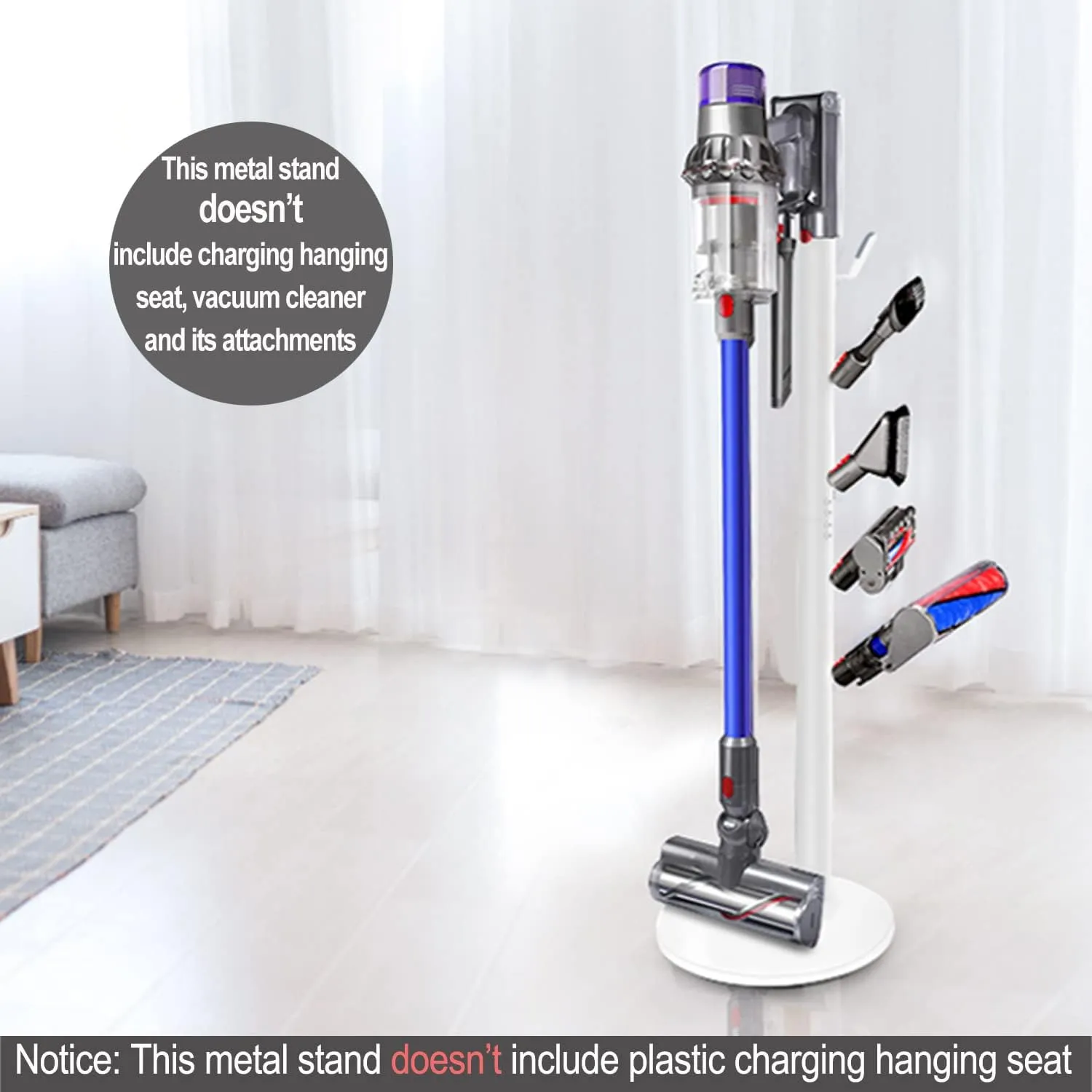 Freestanding Vacuum Stand Holder Compatible with V15 Detect, V11 V10 V8 V7 V6 Cordless Vacuum Cleaners, Floor Docking Station Metal Organizer Bracket with 5 Hooks, White