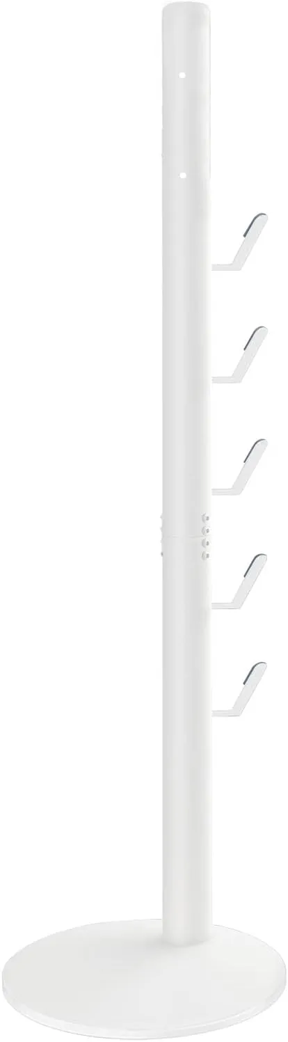 Freestanding Vacuum Stand Holder Compatible with V15 Detect, V11 V10 V8 V7 V6 Cordless Vacuum Cleaners, Floor Docking Station Metal Organizer Bracket with 5 Hooks, White