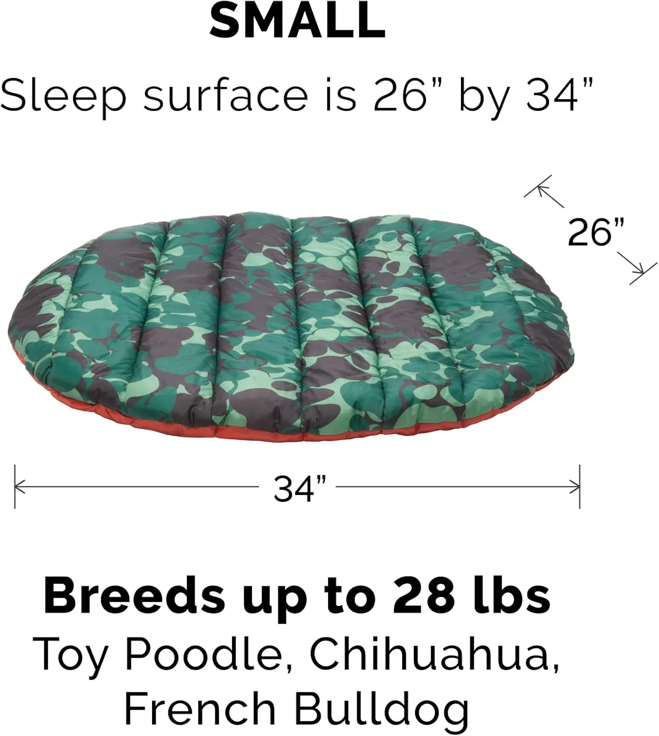 Furhaven Outdoor Travel Dog Bed for Small Dogs w/ Carry Bag, Washable & Foldable, Great for Crates & Kennels - Trail Pup Travel Pillow Mat w/ Stuff Sack Bag - Paprika/Camo-Paw, Small