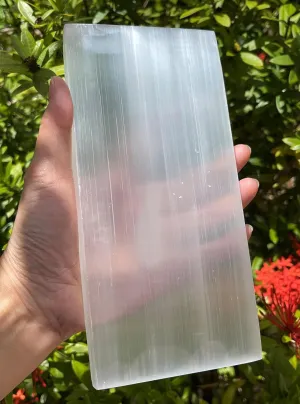 GAF TREASURES Large Selenite Charging Plate - 8 x 4 Inch Polished Selenite Slab, Moroccan Mineral