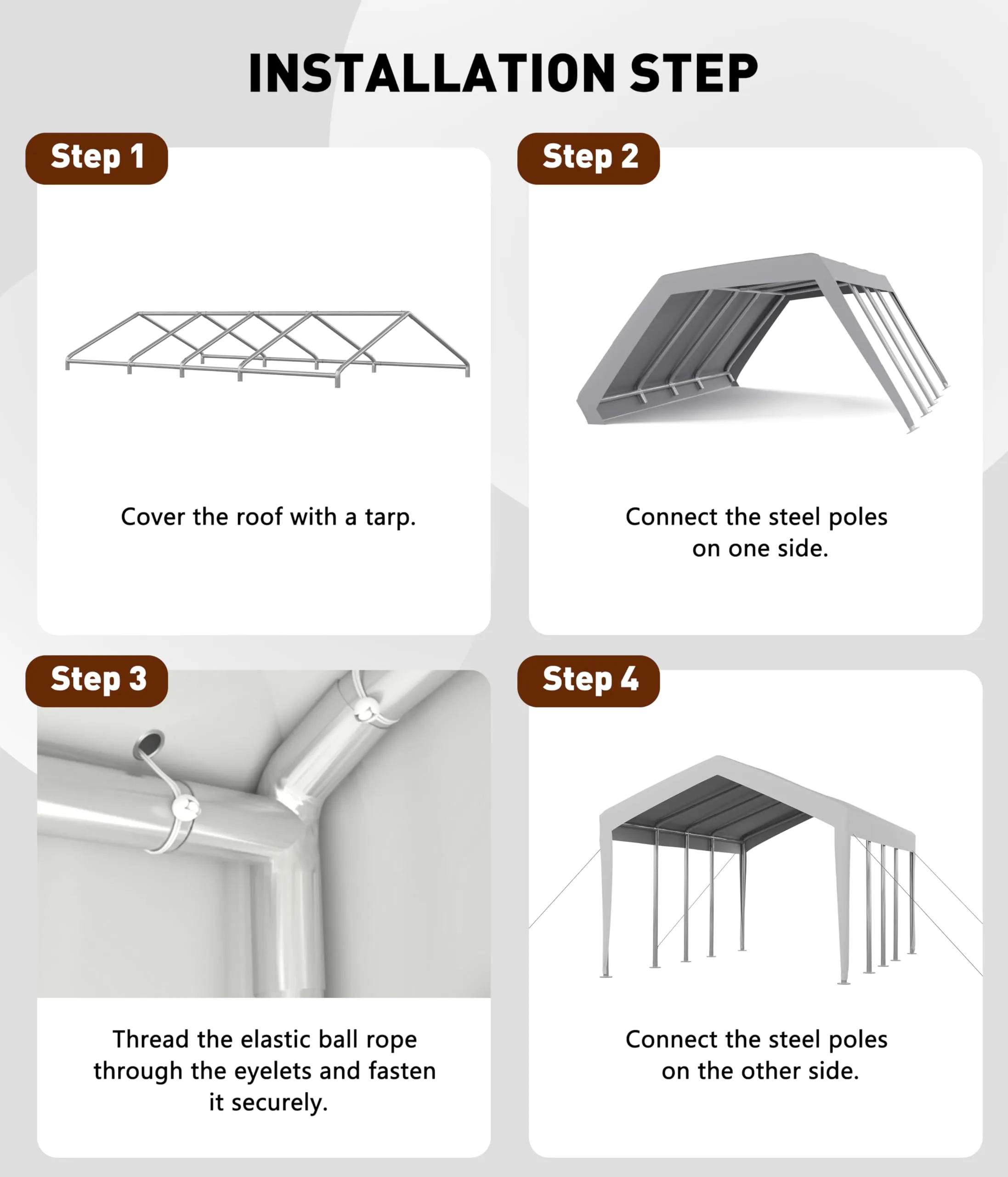 GarveeLife 20'x 13'x 11' Windproof Carport Top Replacement Cover Heavy-Duty Garage Top Tent Shelter Tarp Waterproof & UV Protected (Top Cover ONLY, Frame Not Included) White