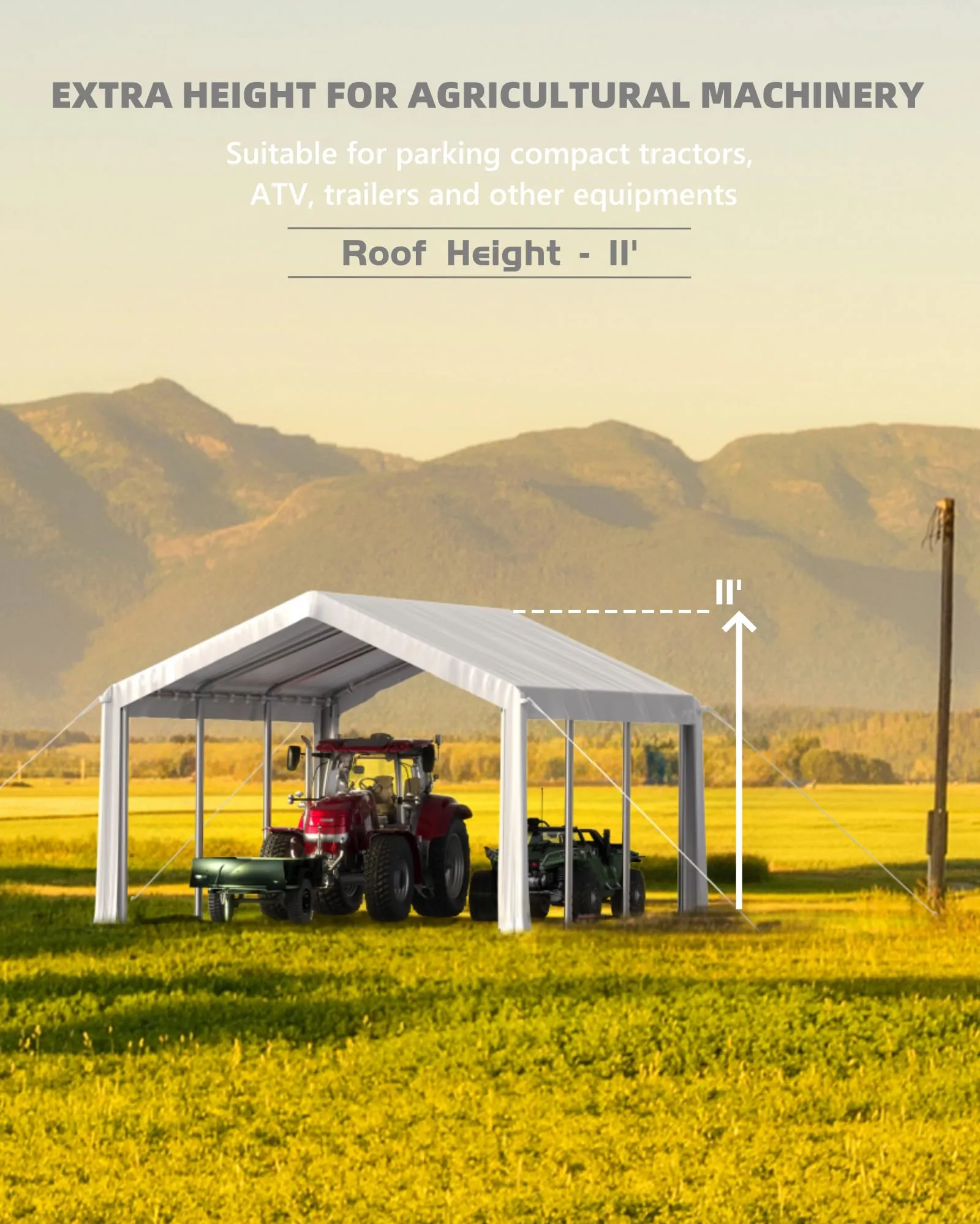 GarveeLife 20'x 13'x 11' Windproof Carport Top Replacement Cover Heavy-Duty Garage Top Tent Shelter Tarp Waterproof & UV Protected (Top Cover ONLY, Frame Not Included) White