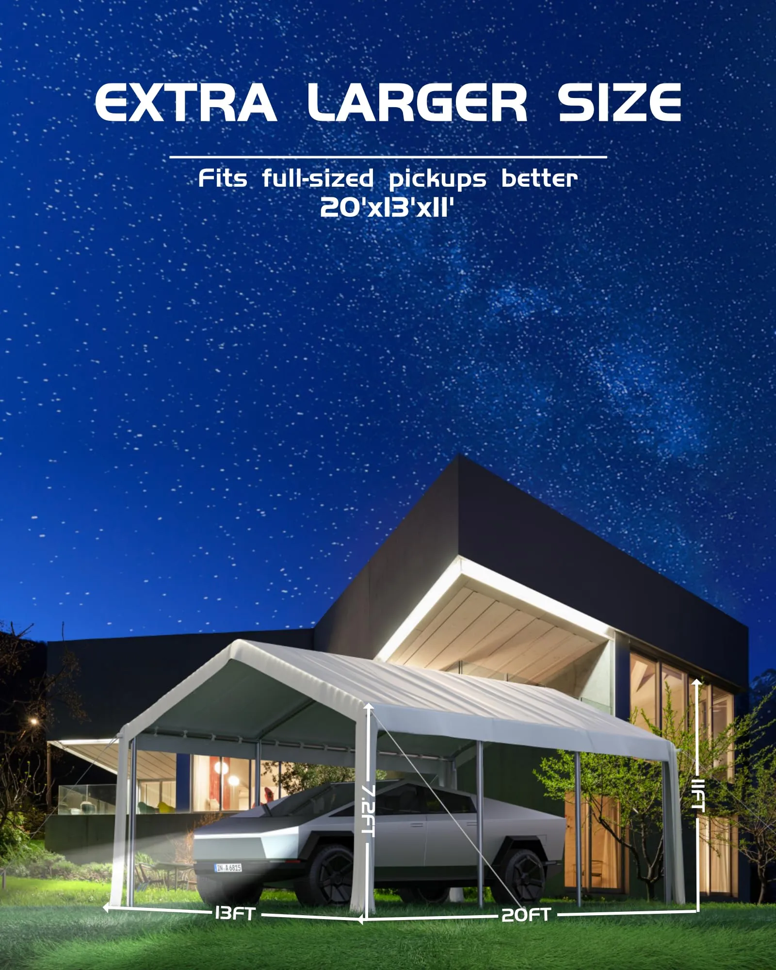 GarveeLife 20'x 13'x 11' Windproof Carport Top Replacement Cover Heavy-Duty Garage Top Tent Shelter Tarp Waterproof & UV Protected (Top Cover ONLY, Frame Not Included) White