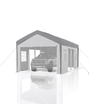 GarveeLife 25'x 13'x 11' Windproof Carport Top Replacement Cover Grey Heavy-Duty Garage Top Tent Shelter Tarp Waterproof & UV Protected (Top Cover ONLY, Frame Not Included)