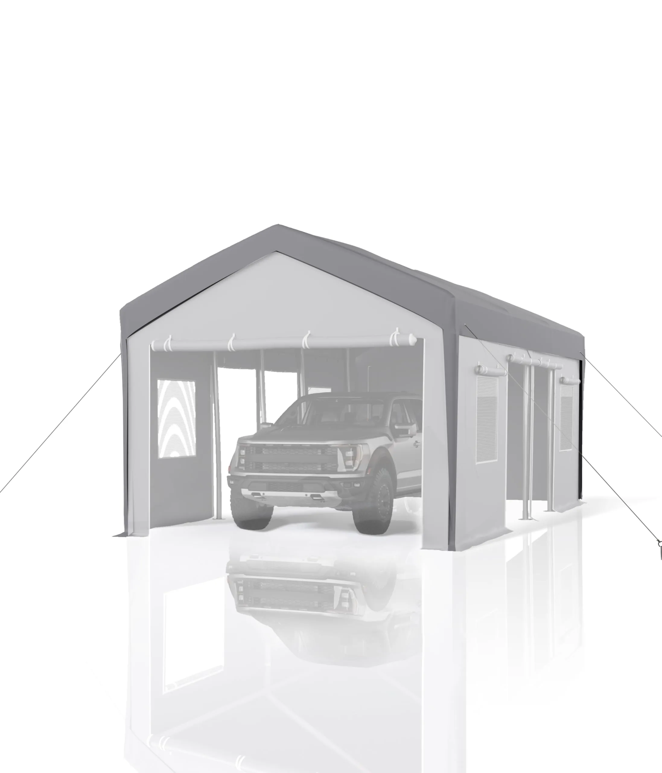 GarveeLife 25'x 13'x 11' Windproof Carport Top Replacement Cover Grey Heavy-Duty Garage Top Tent Shelter Tarp Waterproof & UV Protected (Top Cover ONLY, Frame Not Included)