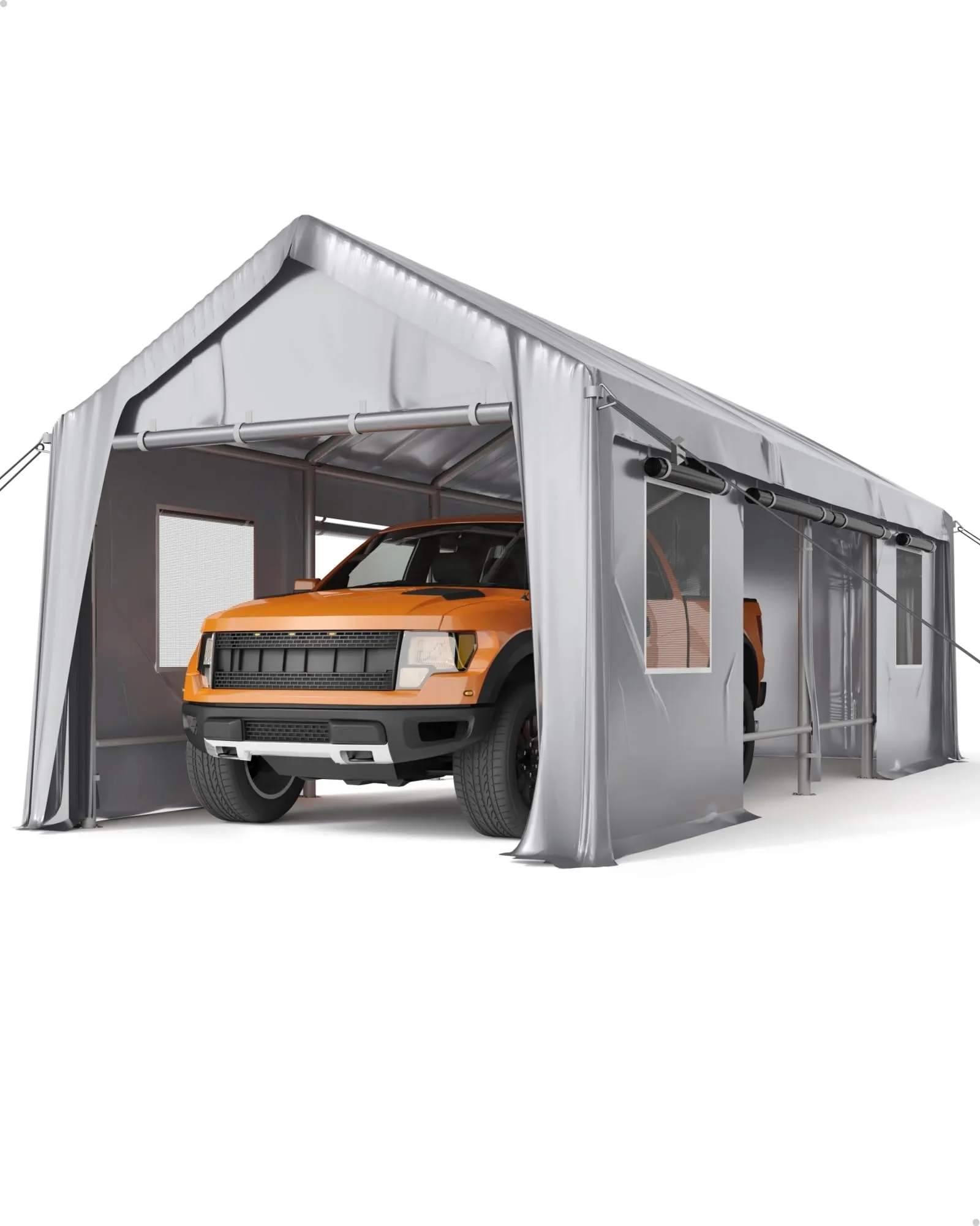GarveeLife 25'x 13'x 11' Windproof Carport Top Replacement Cover Grey Heavy-Duty Garage Top Tent Shelter Tarp Waterproof & UV Protected (Top Cover ONLY, Frame Not Included)
