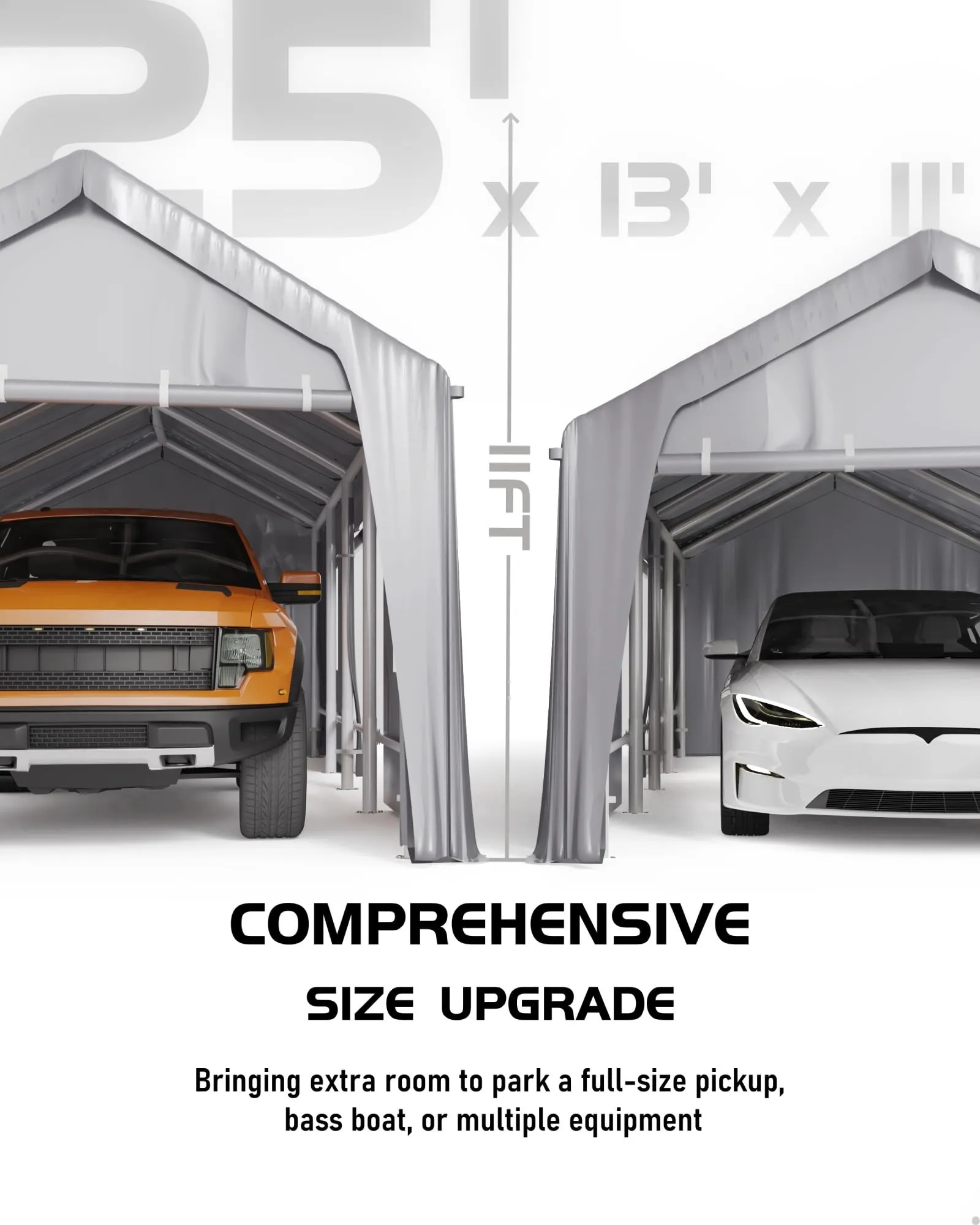 GarveeLife 25'x 13'x 11' Windproof Carport Top Replacement Cover Grey Heavy-Duty Garage Top Tent Shelter Tarp Waterproof & UV Protected (Top Cover ONLY, Frame Not Included)