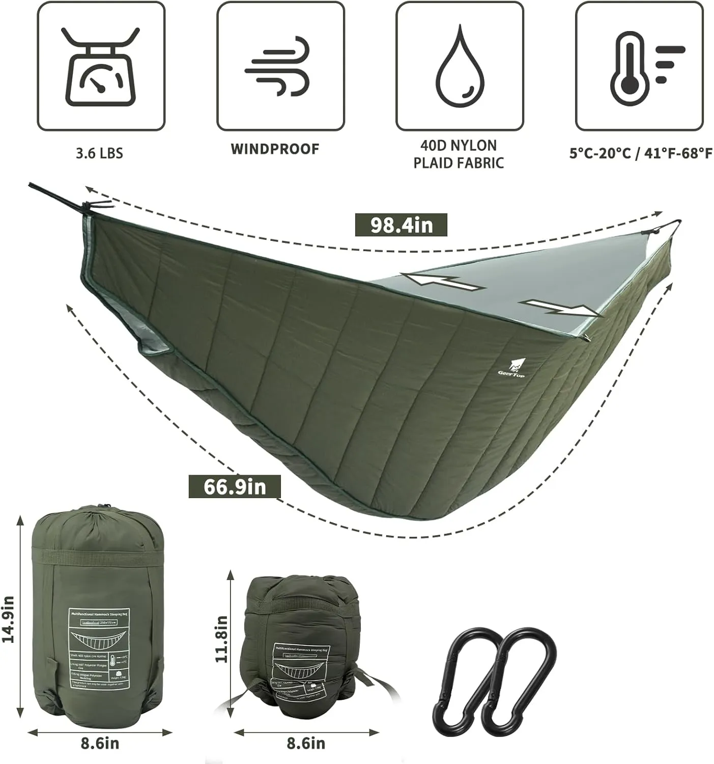 GEERTOP Ultralight Double Hammock Underquilt Full Length Warm Camping Quilt All Season for Outdoor Backpacking Hiking Travel