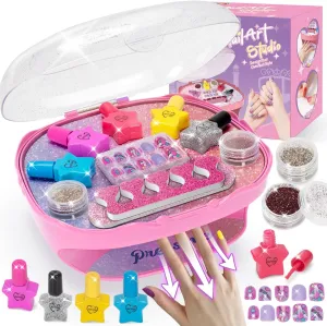 Girls Nail Polish Set, Toys for Girls Age 5 6 7 8 9 10, Nail Care Kit with Nail Polish, Nail Dryer, Fake Nails, nail Glitter, Nail Filer and Toe Separator, Ideal Birthday Gifts for Girls 5-8
