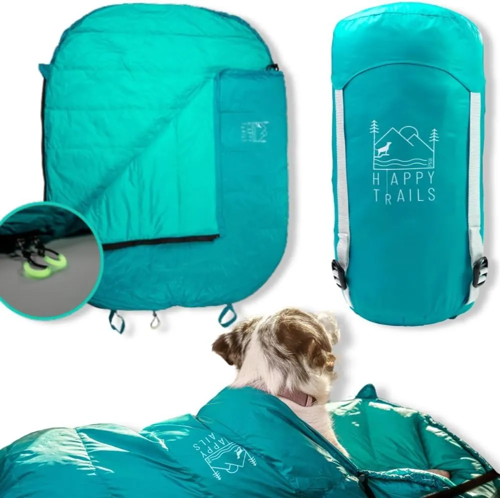 Glacial Blue Ultralight Dog Sleeping Bag with Packable Bed for Hiking, Camping and Outdoor Travel - Medium Size