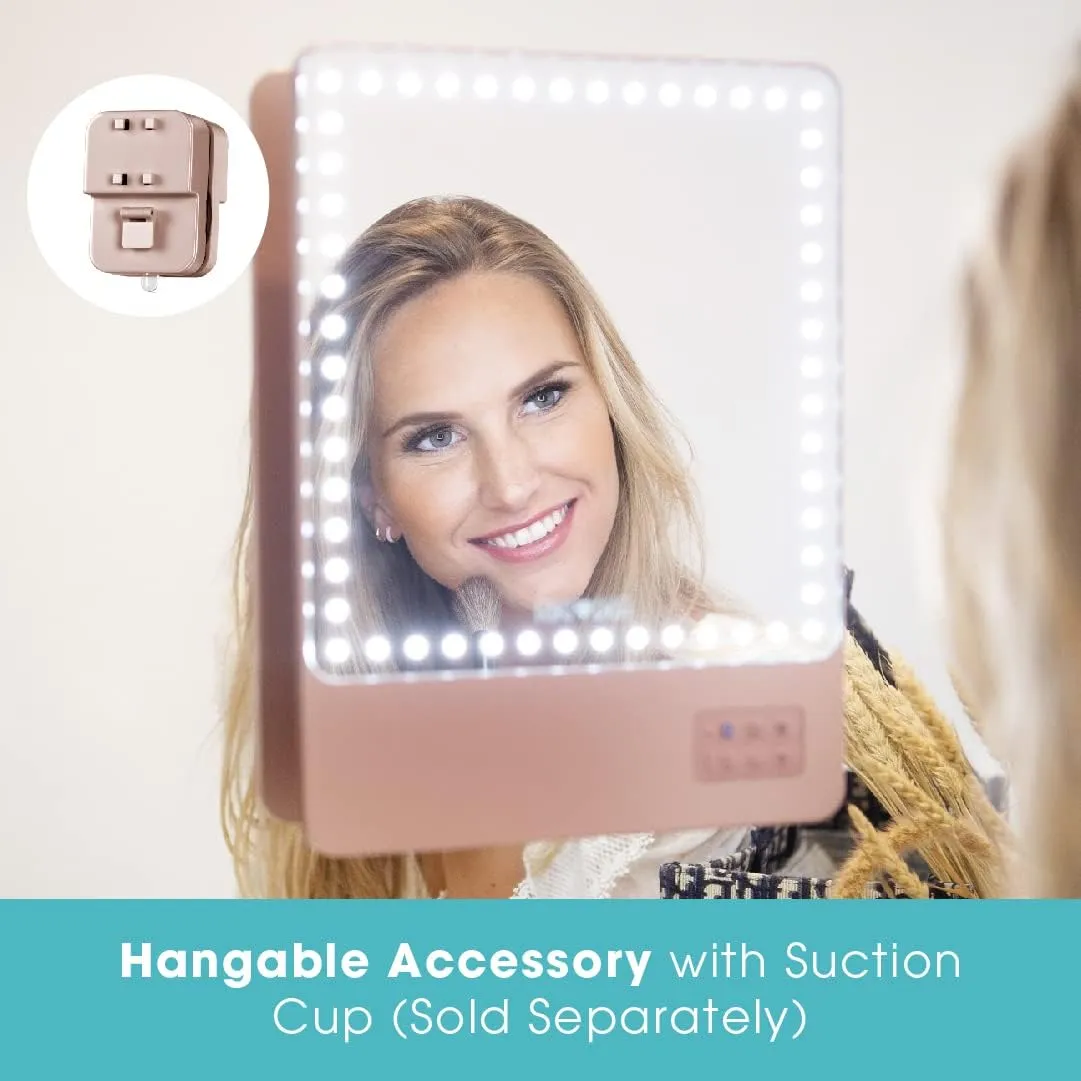 Glamcor Riki Skinny Smart Vanity Mirror with HD LEDs, Magnifying Mirror Attachment, Phone Holder and Bluetooth Control (Rose Gold, 10X Magnification)