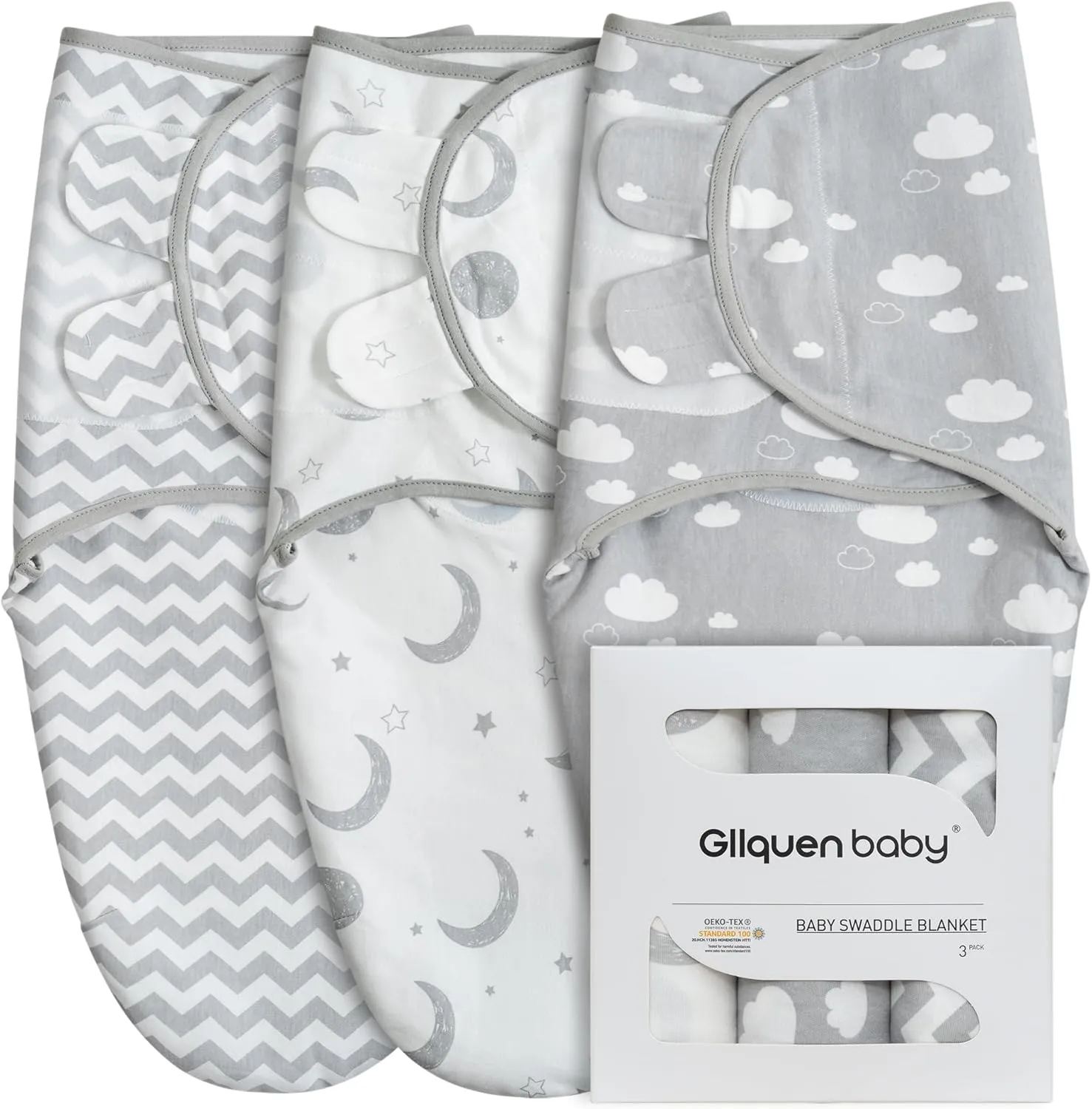 GLLQUEN BABY Swaddle Wrap blankets, Newborn Swaddles 0-3 months, Baby Swaddling Sack, Moon & Clouds, Infant Swaddle Blanket Wrap (Small/Medium)