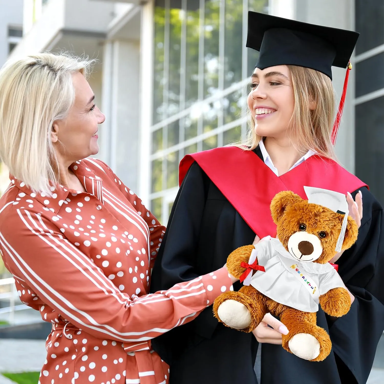 Graduation Bear 2025 with Gown Cap Tassel 9” White Graduation Stuffed Animal Plush Bear Toy for Class of 2025 Prek Preschool Kindergarten High School College Graduate Gift