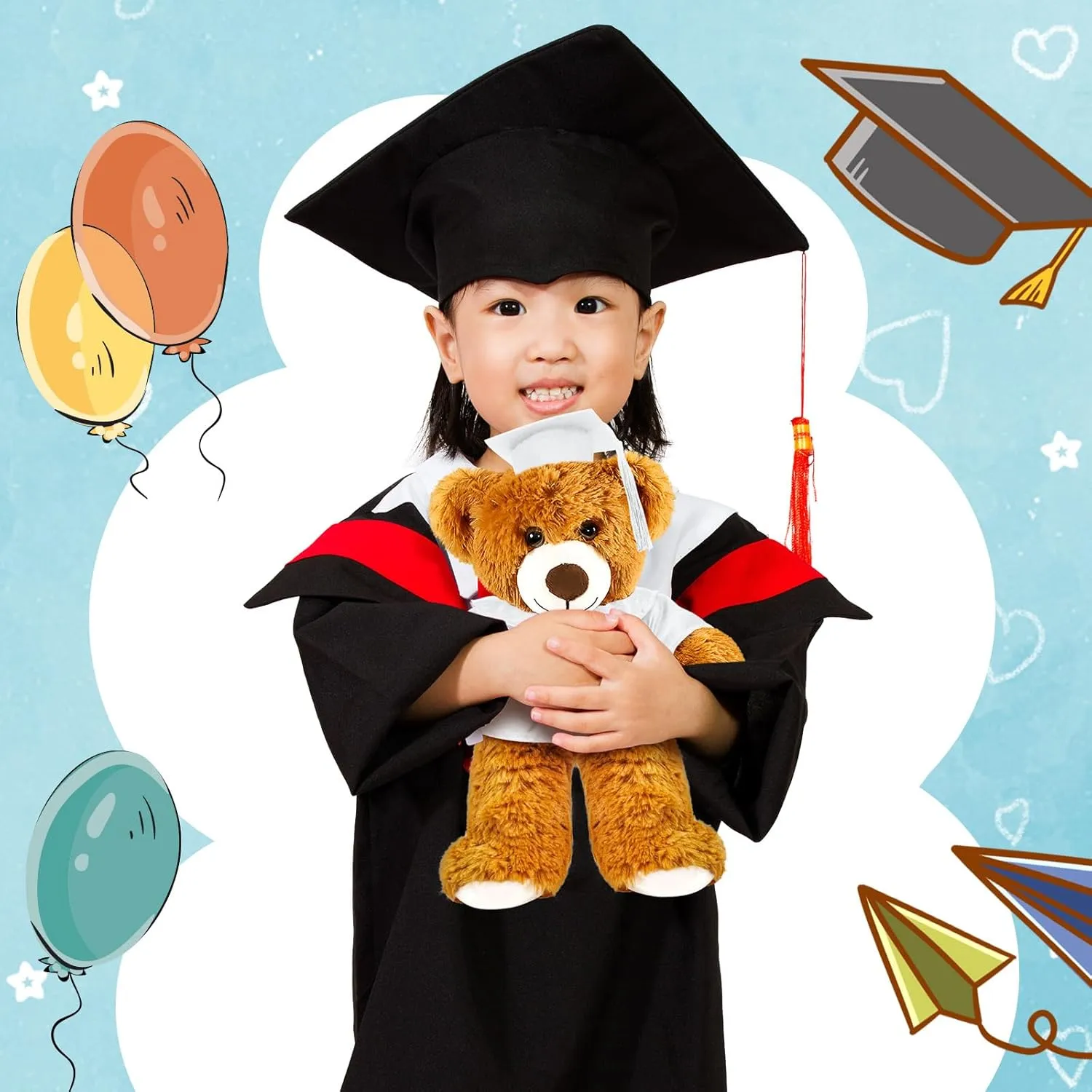 Graduation Bear 2025 with Gown Cap Tassel 9” White Graduation Stuffed Animal Plush Bear Toy for Class of 2025 Prek Preschool Kindergarten High School College Graduate Gift
