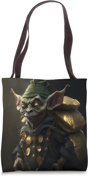 Greedy Street Goblin With Sack of Coins Money Halloween Art Tote Bag