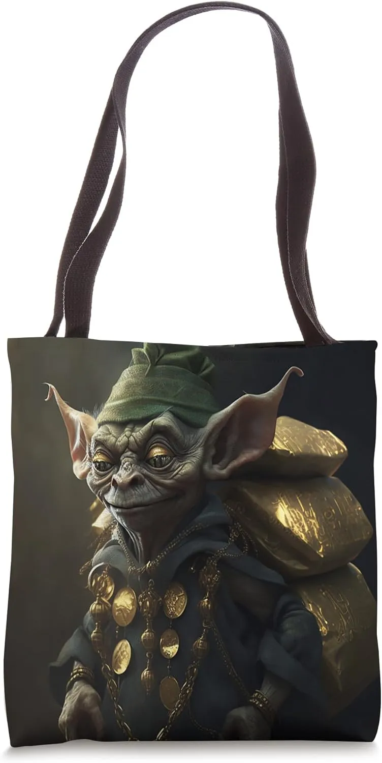 Greedy Street Goblin With Sack of Coins Money Halloween Art Tote Bag
