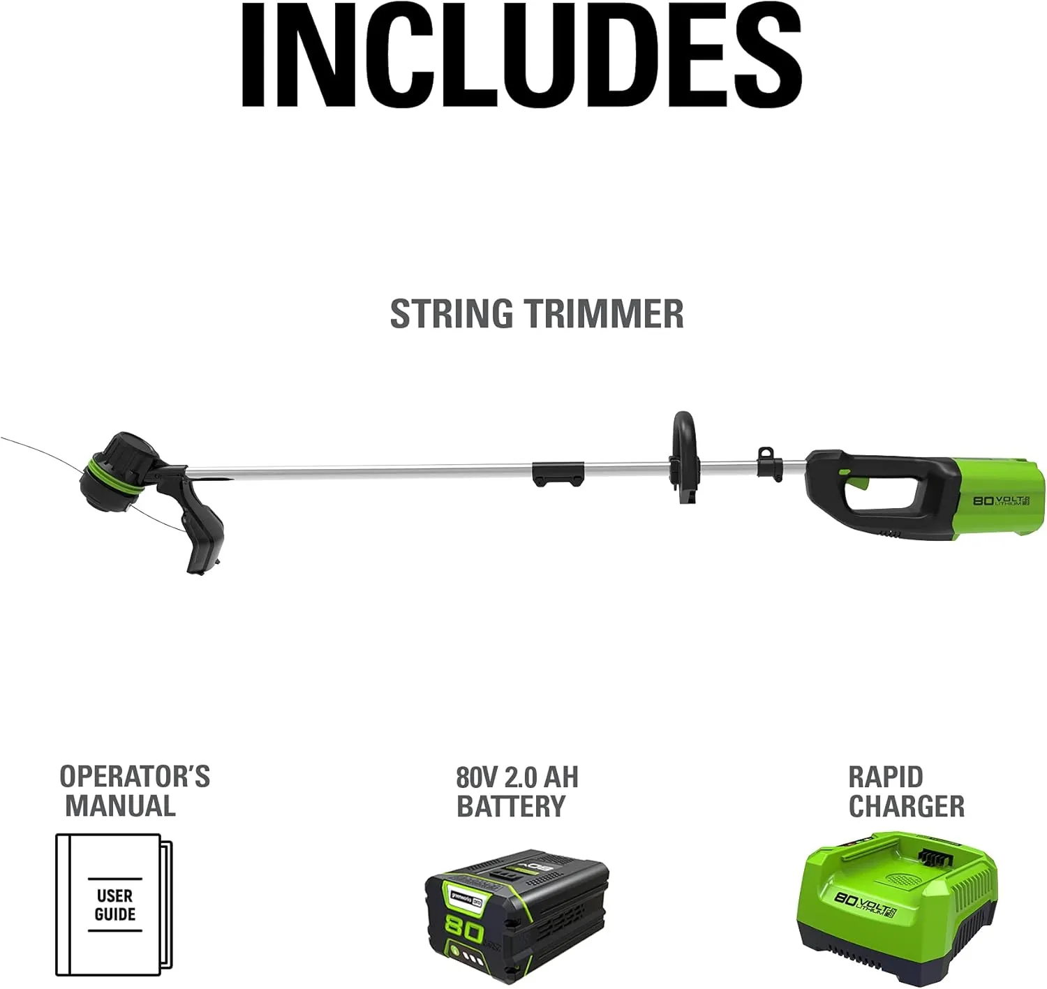 Greenworks 80V 16 inch Brushless String Trimmer, 2.0Ah Battery & Rapid Charger Included, ST80L210