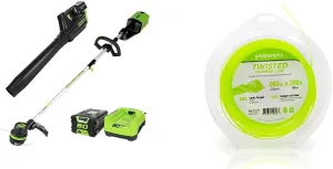 Greenworks Pro 80V Cordless Brushless String Trimmer   Leaf Blower Combo, 2Ah Battery and Charger Included STBA80L210 & 0.080" 200-Foot Twisted String Trimmer Line
