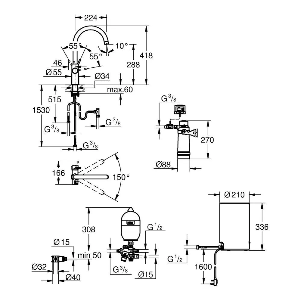 Grohe Red Duo Single Lever Tap and Medium Size Boiler
