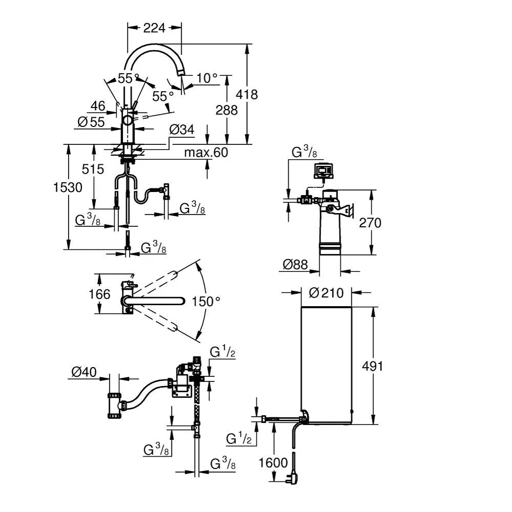 Grohe Red Duo Tap and Large Size Boiler with High C Shaped Spout