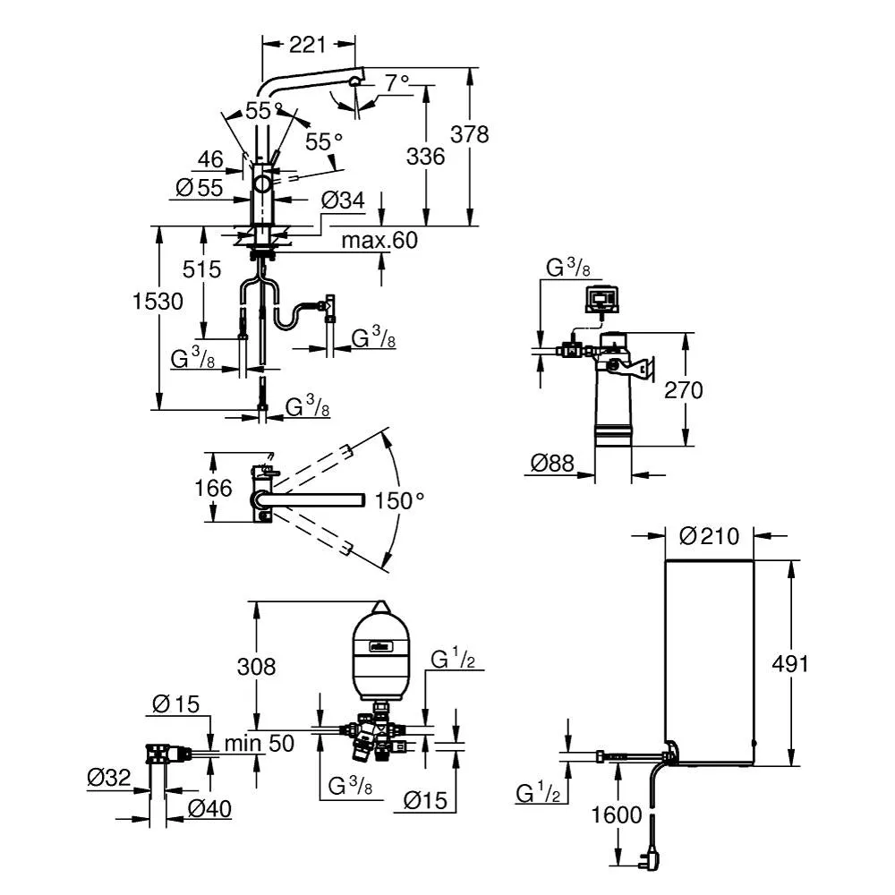 Grohe Red Duo Tap and Large Size Boiler