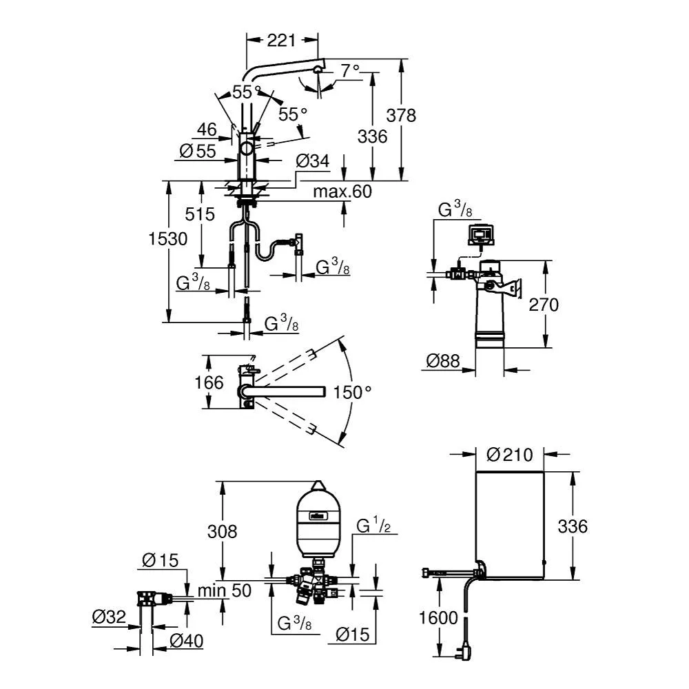 Grohe Red Duo Tap and Medium Size Boiler