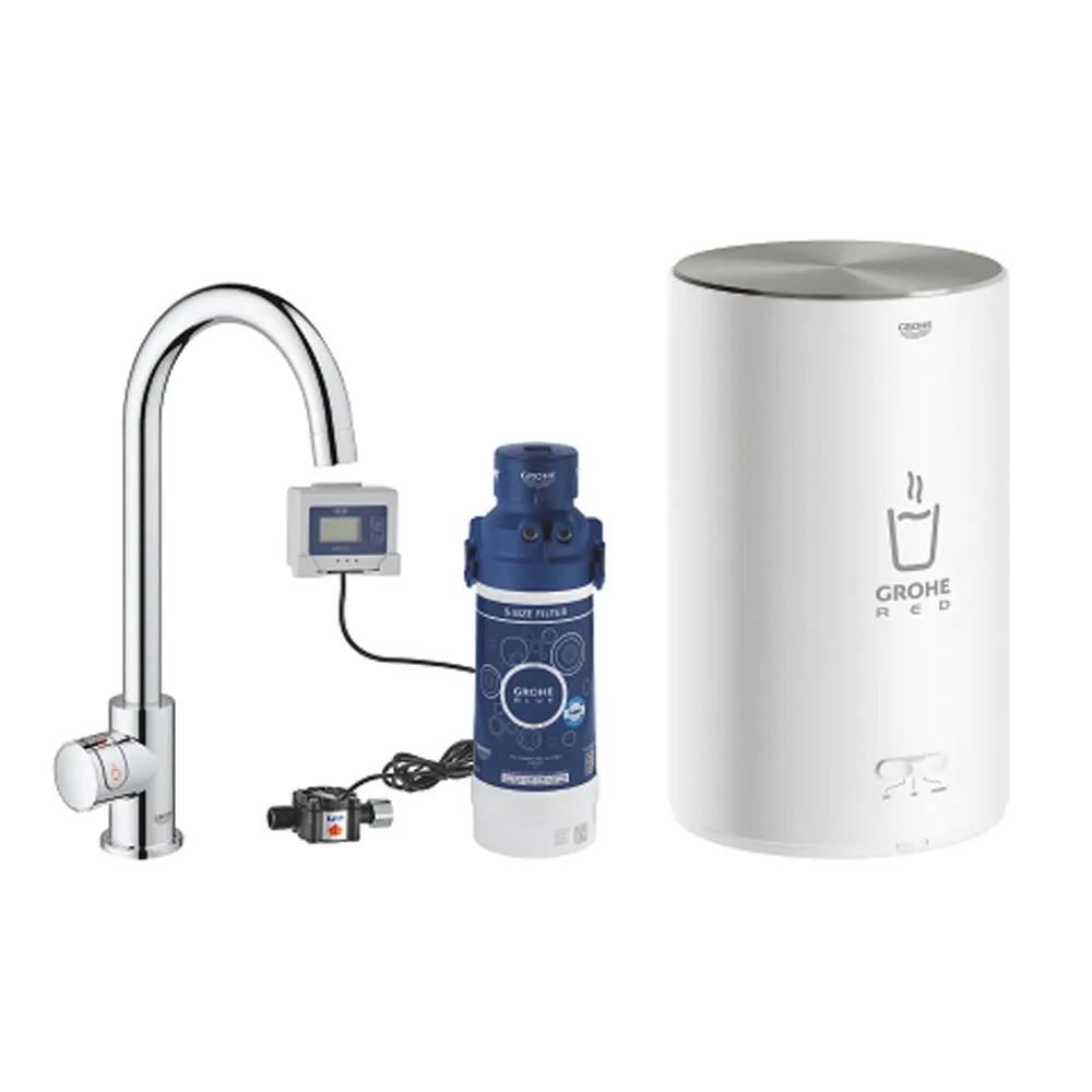 Grohe Red Mono Chrome Pillar Tap and Medium Size Boiler