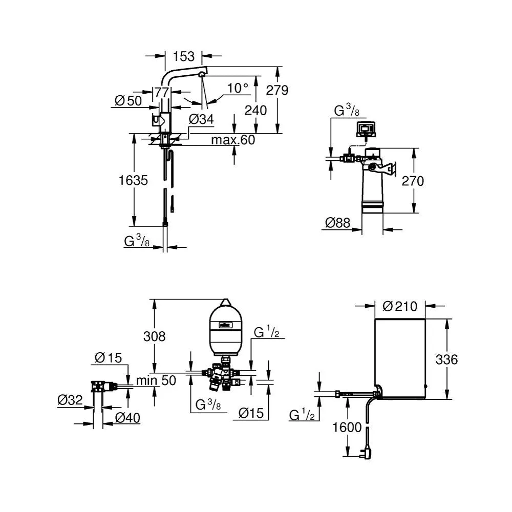 Grohe Red Mono Pillar Tap and Medium Size Boiler
