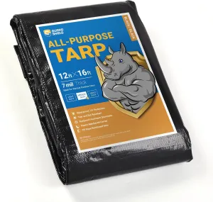 GUARD SHIELD Black Tarp Waterproof 12x16 Feet Medium Duty All Purpose Poly Tarps Cover 7mil
