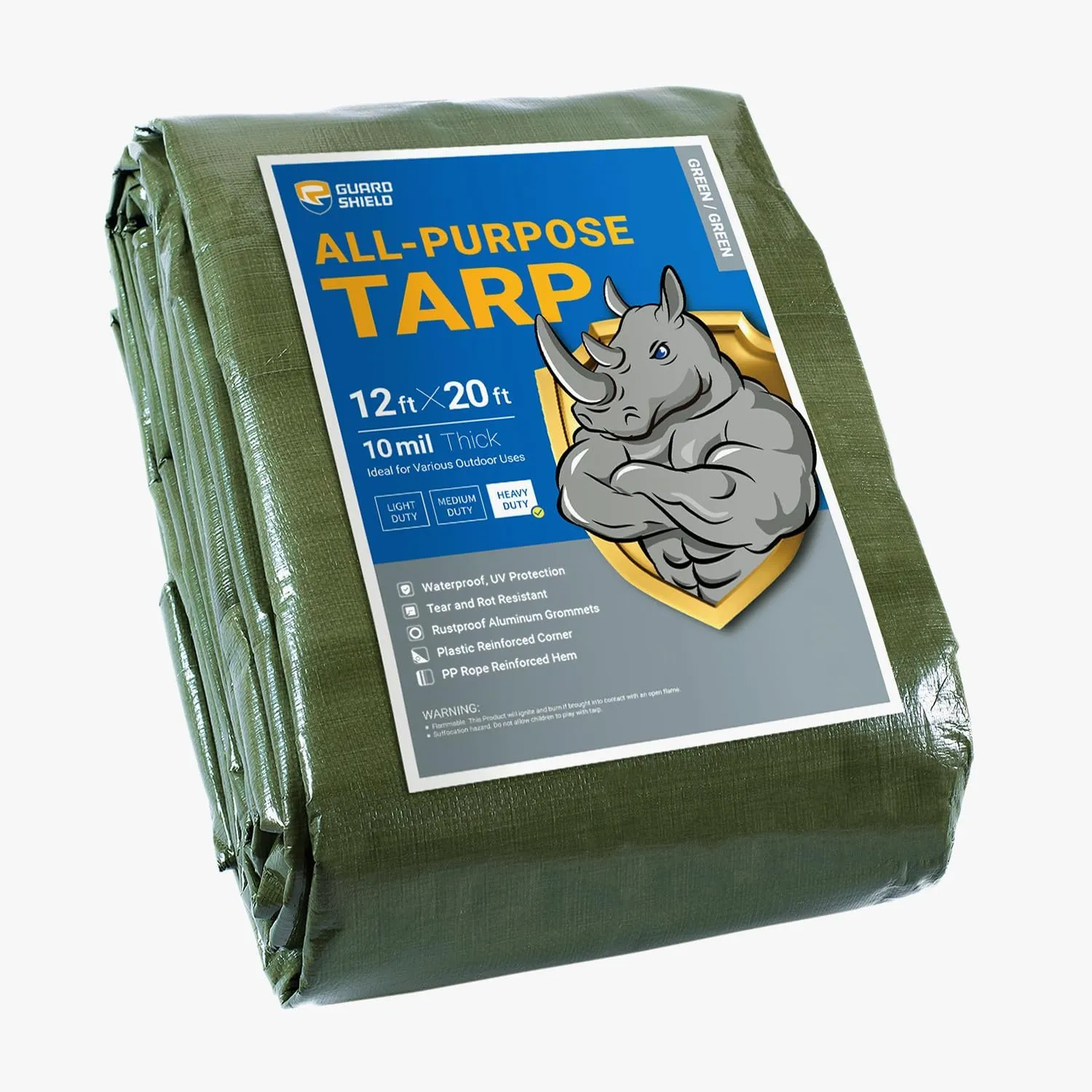 GUARD SHIELD Heavy Duty Tarp 12x20 Feet Green Multi Purpose Thick Waterproof Poly Tarp Cover 10mil