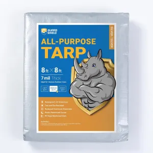 GUARD SHIELD Silver Tarp Waterproof 8x8 Feet Medium Duty All Purpose Poly Tarps Cover 7mil
