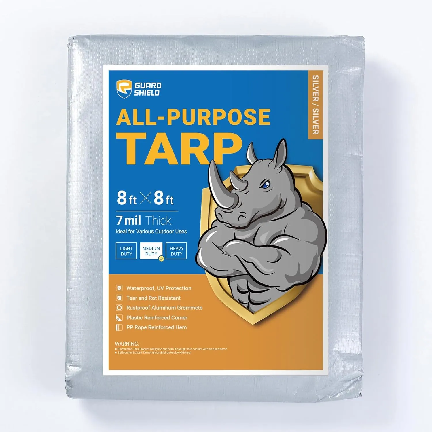 GUARD SHIELD Silver Tarp Waterproof 8x8 Feet Medium Duty All Purpose Poly Tarps Cover 7mil